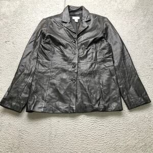 Vintage Old Navy Collection Genuine Leather Lined Jacket Women Medium Black